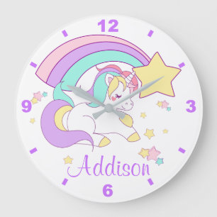 Cute Custom Personalised Magical Rainbow Unicorn Large Clock