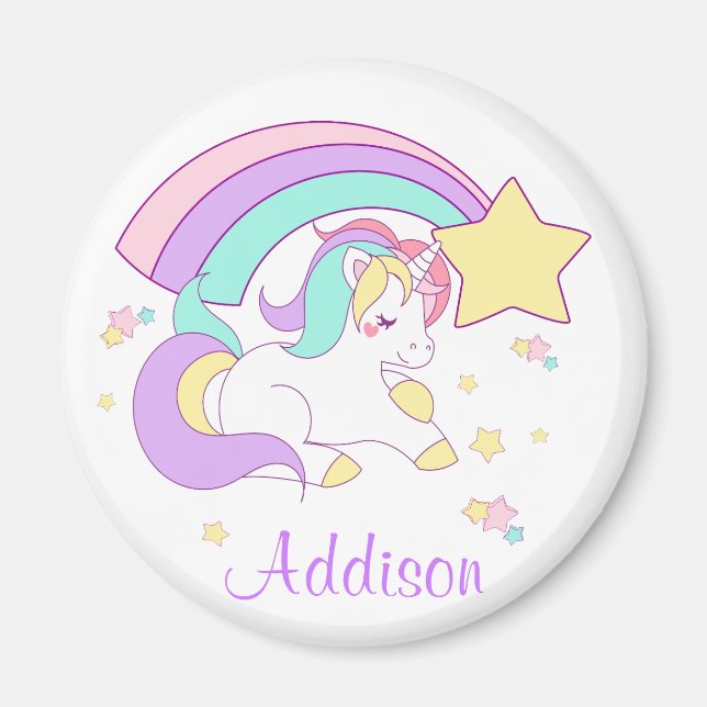 Cute Custom Personalised Magical Rainbow Unicorn Magnet (Front)