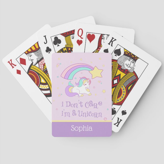 Cute Custom Personalised Magical Rainbow Unicorn Playing Cards (Back)
