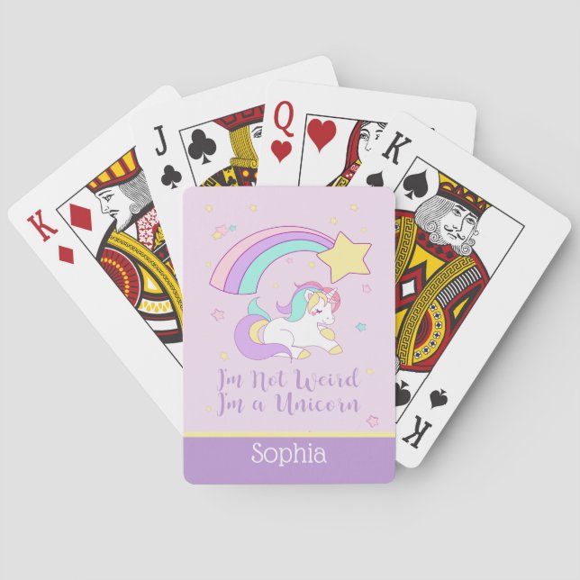 Cute Custom Personalised Magical Rainbow Unicorn Playing Cards (Back)