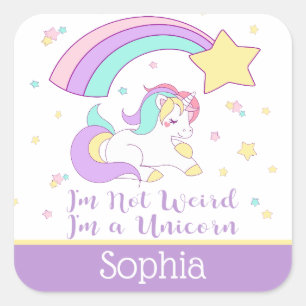 Cute Custom Personalised Magical Rainbow Unicorn Square Sticker