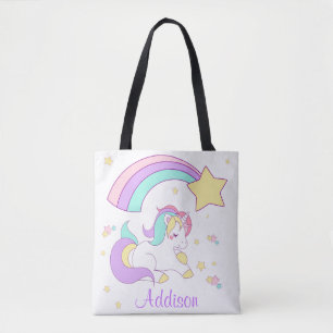 Cute Custom Personalised Magical Rainbow Unicorn Tote Bag