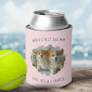 Cute Custom Pet Photo Splash Best Dog Mum Pink Can Cooler