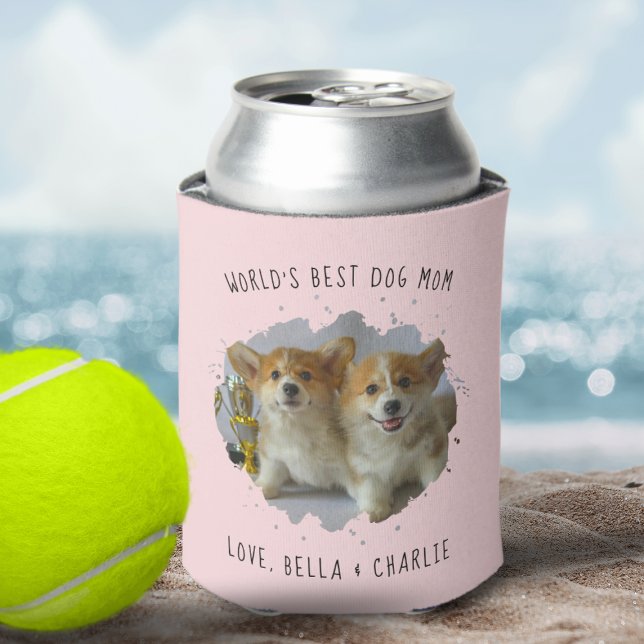 Cute Custom Pet Photo Splash Best Dog Mum Pink Can Cooler (Cute Custom Pet Photo Splash Best Dog Mom Pink Can Cooler)