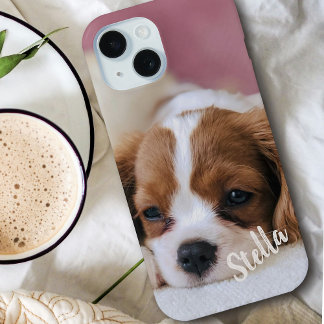 Cute Custom Pet Photo with Personalised Name iPhone 15 Case