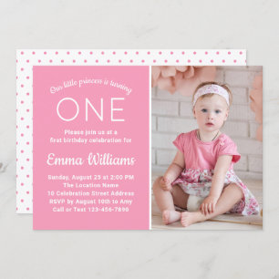 Cute Custom Photo Baby Pink Girl 1st Birthday Invitation