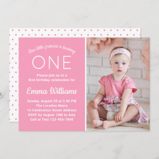 Cute Custom Photo Baby Pink Girl 1st Birthday Invitation