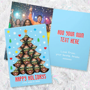 Cute Custom Photo Christmas Tree Blue Folded Holiday Card