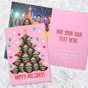 Cute Custom Photo Christmas Tree Pink Folded Holiday Card