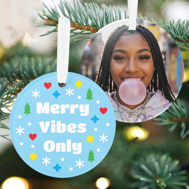 Cute Custom Photo Holiday Retro Blue Christmas Ornament (Creator Uploaded)