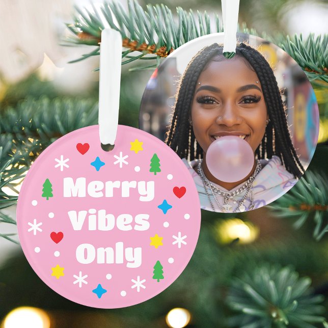 Cute Custom Photo Holiday Retro Pink Christmas Ornament (Creator Uploaded)