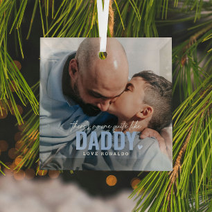 Cute Custom Photo Keepsake DADDY Gift Christmas Glass Tree Decoration