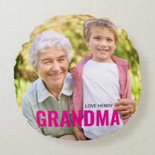Cute Custom Photo Keepsake GRANDMA Gift Round Cushion