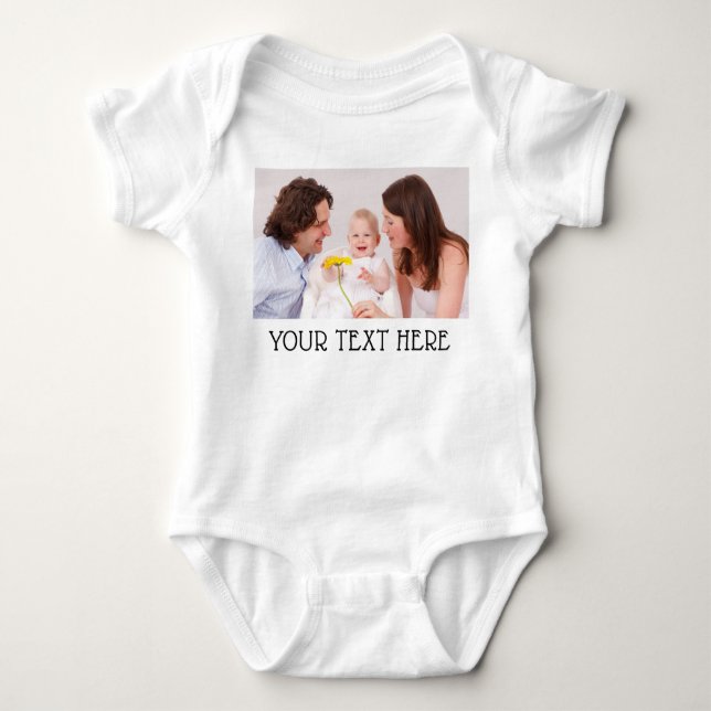 Cute Custom Photo & Name Text White Baby Bodysuit (Front)