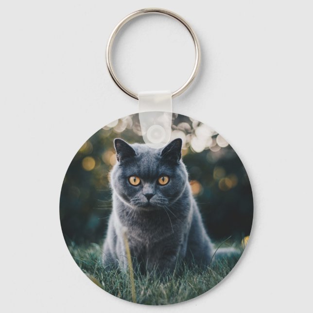 Cute Custom Photo Pet Cat Key Ring (Front)