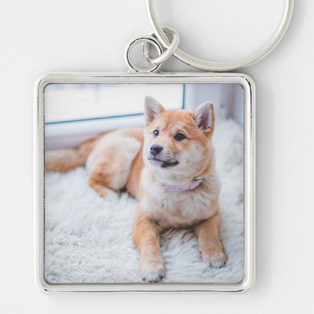 Cute Custom Photo Pet Dog Keychain (Front)