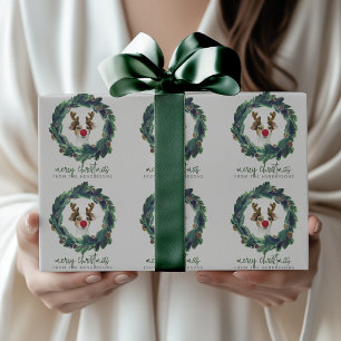 Cute Custom Photo & Text Christmas Wreath Wrapping Paper