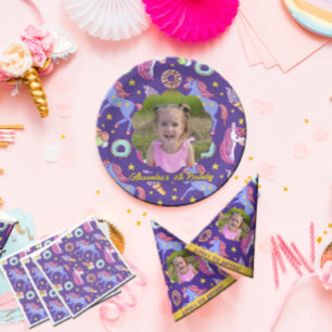 Cute Custom Photo Unicorns, Donuts & Ice Cream Paper Plate