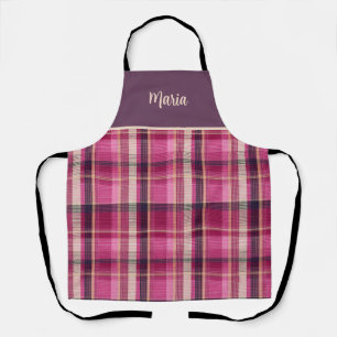 Cute Custom Pink Gingham Plaid Pattern Apron
