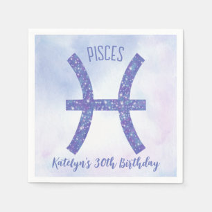 Cute Custom Pisces Sign Purple Birthday Party Napkin