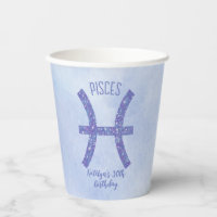 Cute Custom Pisces Sign Purple Birthday Party