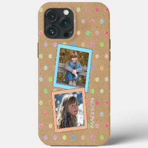 Cute Custom Polkadots Pattern On Faux Kraft Paper iPhone 13 Pro Max Case