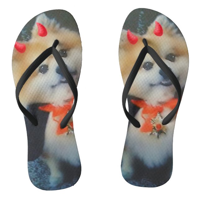 Cute Custom Pomeranian Dog Photo Flip Flops (Footbed)