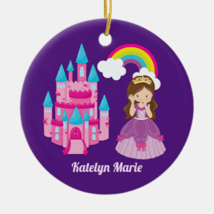 Cute Custom Princess Girl Purple Rainbow Ceramic Ornament