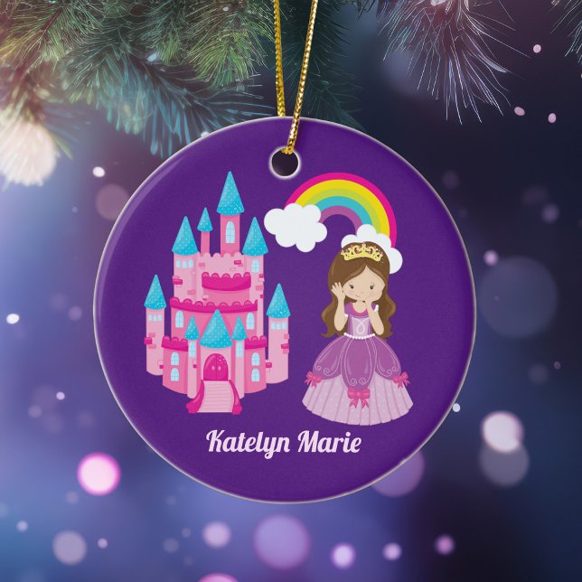 Cute Custom Princess Girl Purple Rainbow Ceramic Ornament (Creator Uploaded)