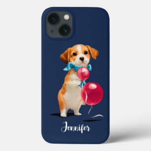 Cute Custom Puppy with Pink Balloons iPhone 13 Case