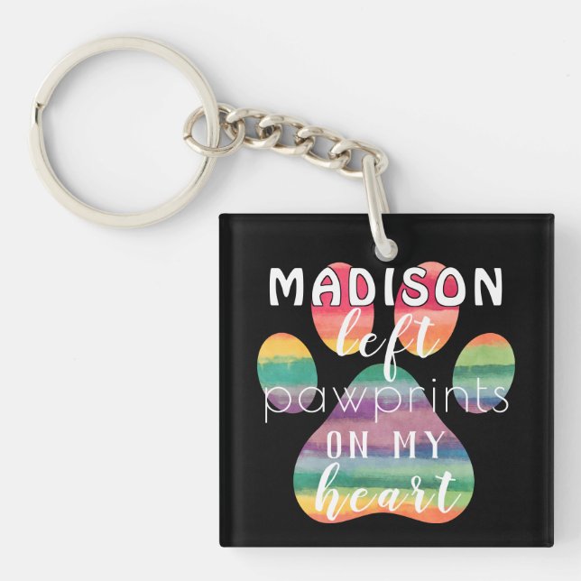 Cute Custom Rainbow Bridge Paw Prints On My Heart Key Ring (Front)