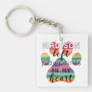 Cute Custom Rainbow Bridge Paw Prints On My Heart Key Ring