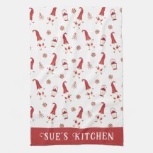 Cute Custom Red Christmas Gnomes Kitchen Towel