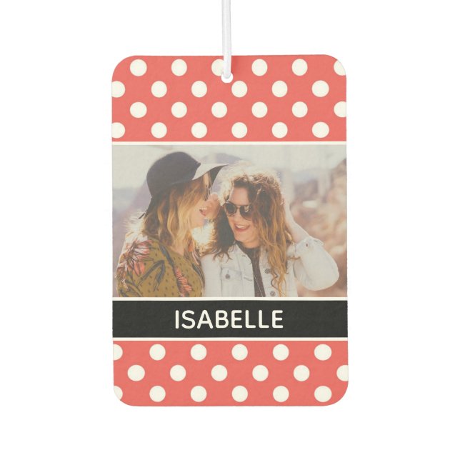 Cute Custom Red Polka Dot Photo Personalised Car Air Freshener (Front)