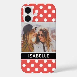 Cute Custom Red Polka Dot Photo Personalised iPhone 16 Case