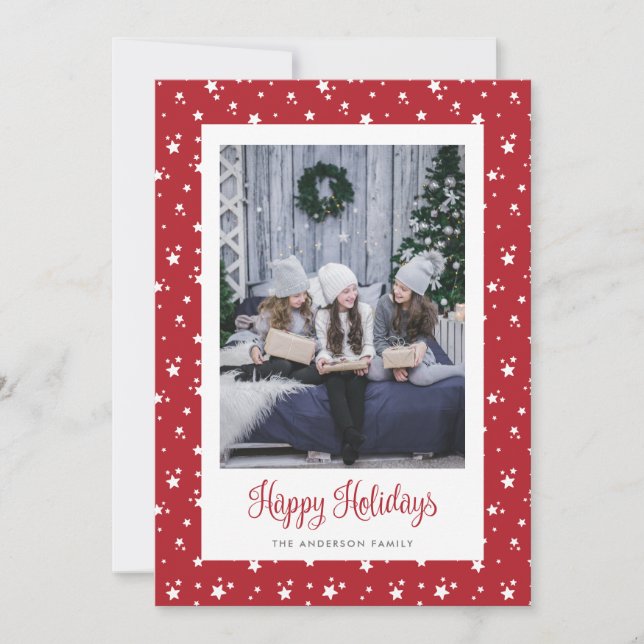 Cute Custom Red Stars Photo Holiday Card (Front)