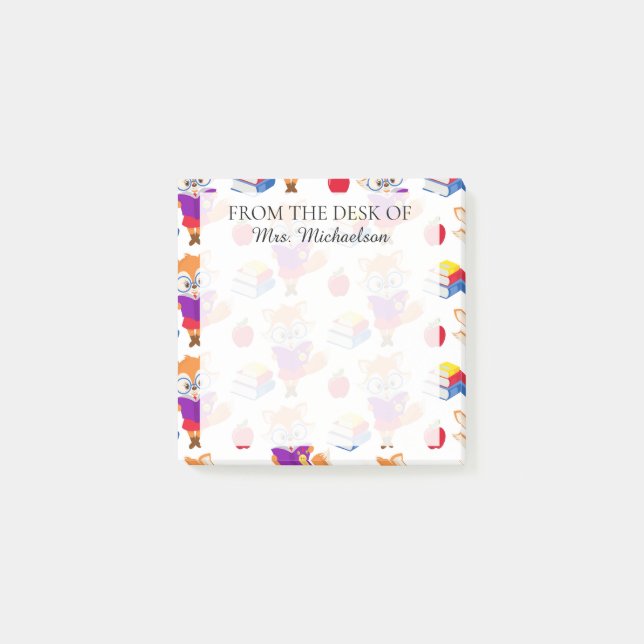 Cute Custom School Teacher Fox Post-it Notes (Front)