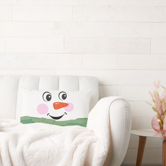 Cute Custom Snowman with green scarf Lumbar Cushion (Couch)
