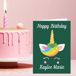 Cute Custom St. Patricks Day Unicorn Birthday Girl Card