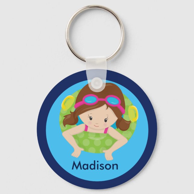 Cute Custom Swim Girl Key Ring (Front)