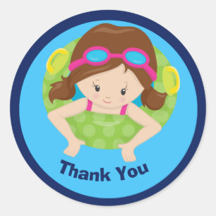 Cute Custom Swim Girl Thank You Classic Round Sticker