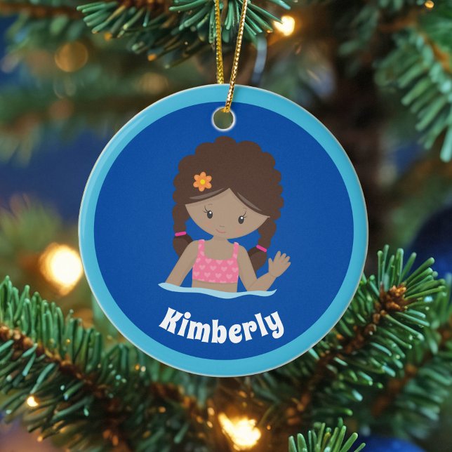 Cute Custom Swim Team African American Girl Ceramic Ornament (Creator Uploaded)