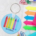 Cute Custom Teacher Crayon Back to School Monogram Key Ring<br><div class="desc">A beautiful Teacher Appreciation Week or End of Year gift for a kindergartener to give to their elementary school teacher. Custom made with a name under the cute rainbow of crayons. An adorable keychain for a preschool teacher.</div>