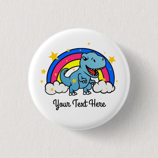 Cute Custom Text Blue Dinosaur Rainbow 3 Cm Round Badge (Front)