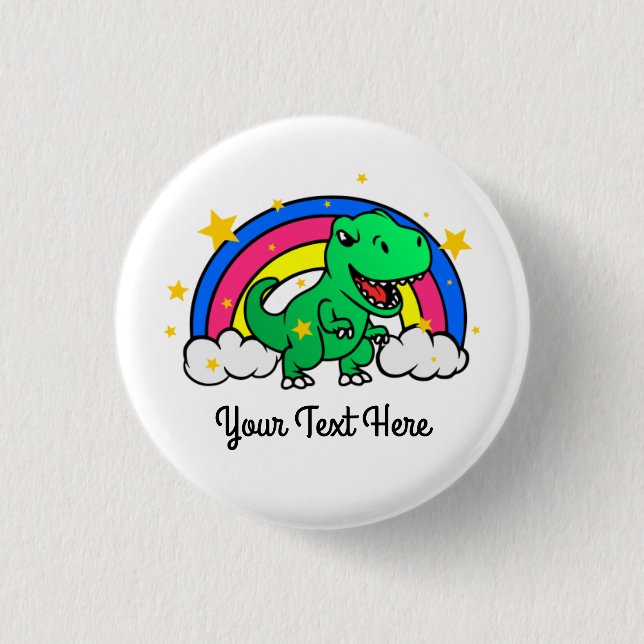Cute Custom Text Green Dinosaur Rainbow 3 Cm Round Badge (Front)