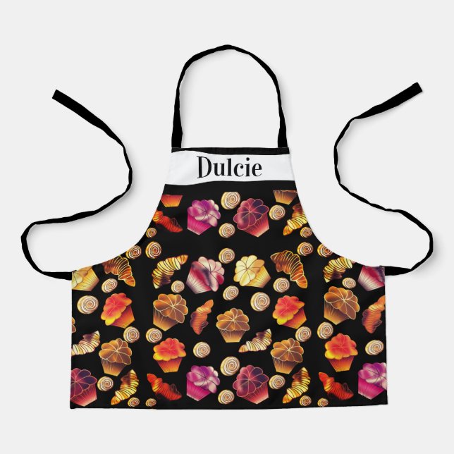 Cute Custom Text Muffins Croissants Cinnamon Rolls Apron (Front)