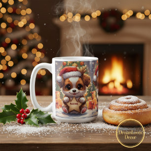 Cute Custom Text Puppy Festive Christmas Coffee Mug