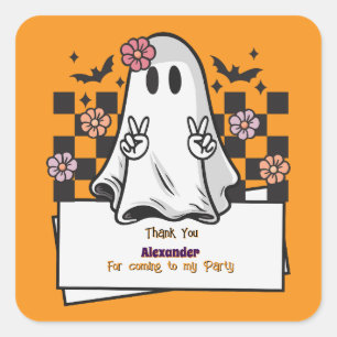 Cute Custom Thank You Halloween Ghost Square Sticker