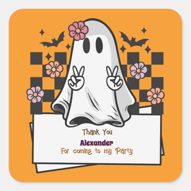 Cute Custom Thank You Halloween Ghost Square Sticker (Front)