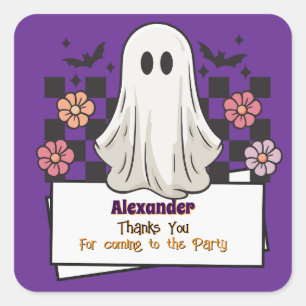 Cute Custom Thank You Halloween Ghost Square Sticker